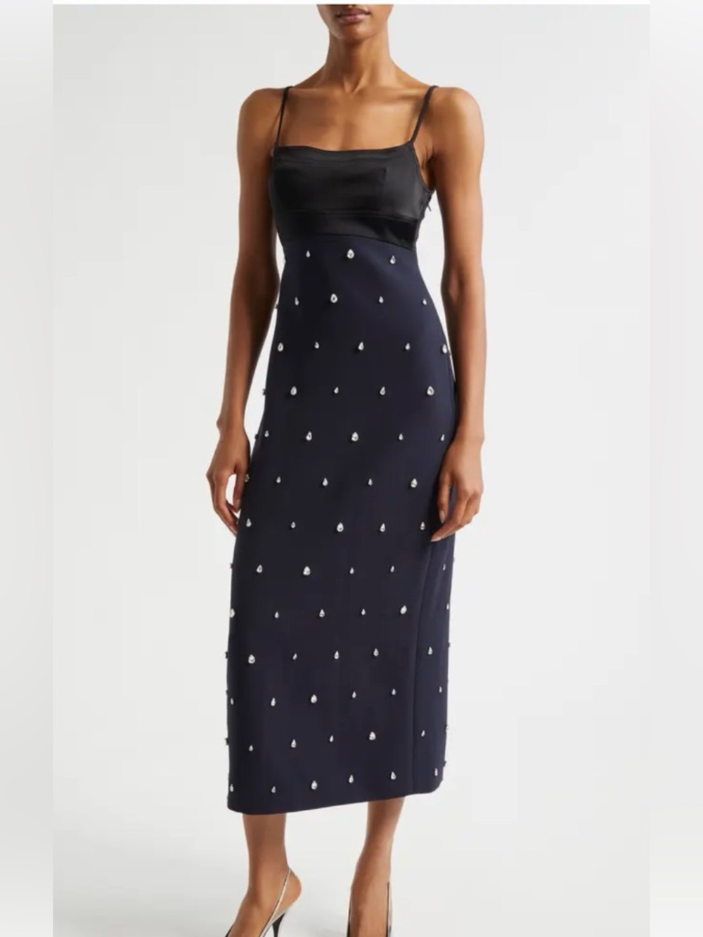 A.L.C. Navy Midi Slip Dress with Black Satin Bodice size 4